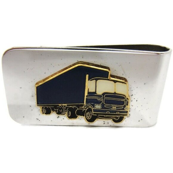 Vintage Stainless Semi Truck Money Clip Men Wallet ID Credit Card Holder - Picture 2 of 7